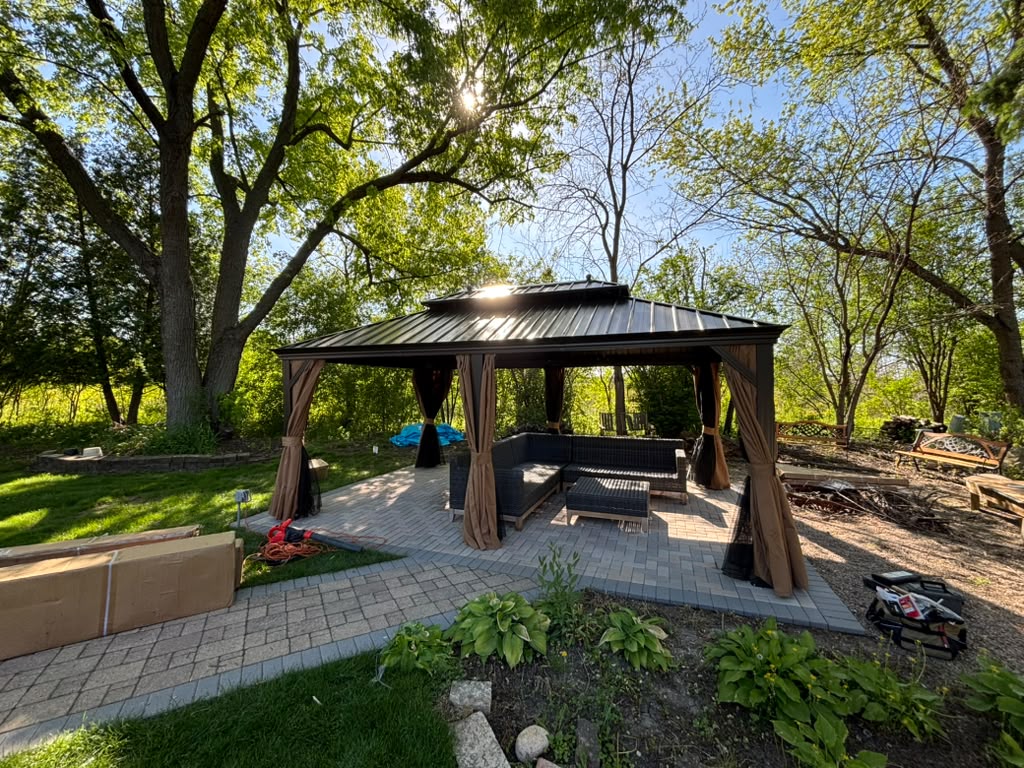 Completed wood gazebo on a patio